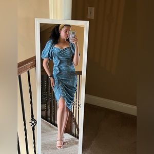 ASTR The Label Emma Floral Ruched Bubble Sleeve Midi Dress